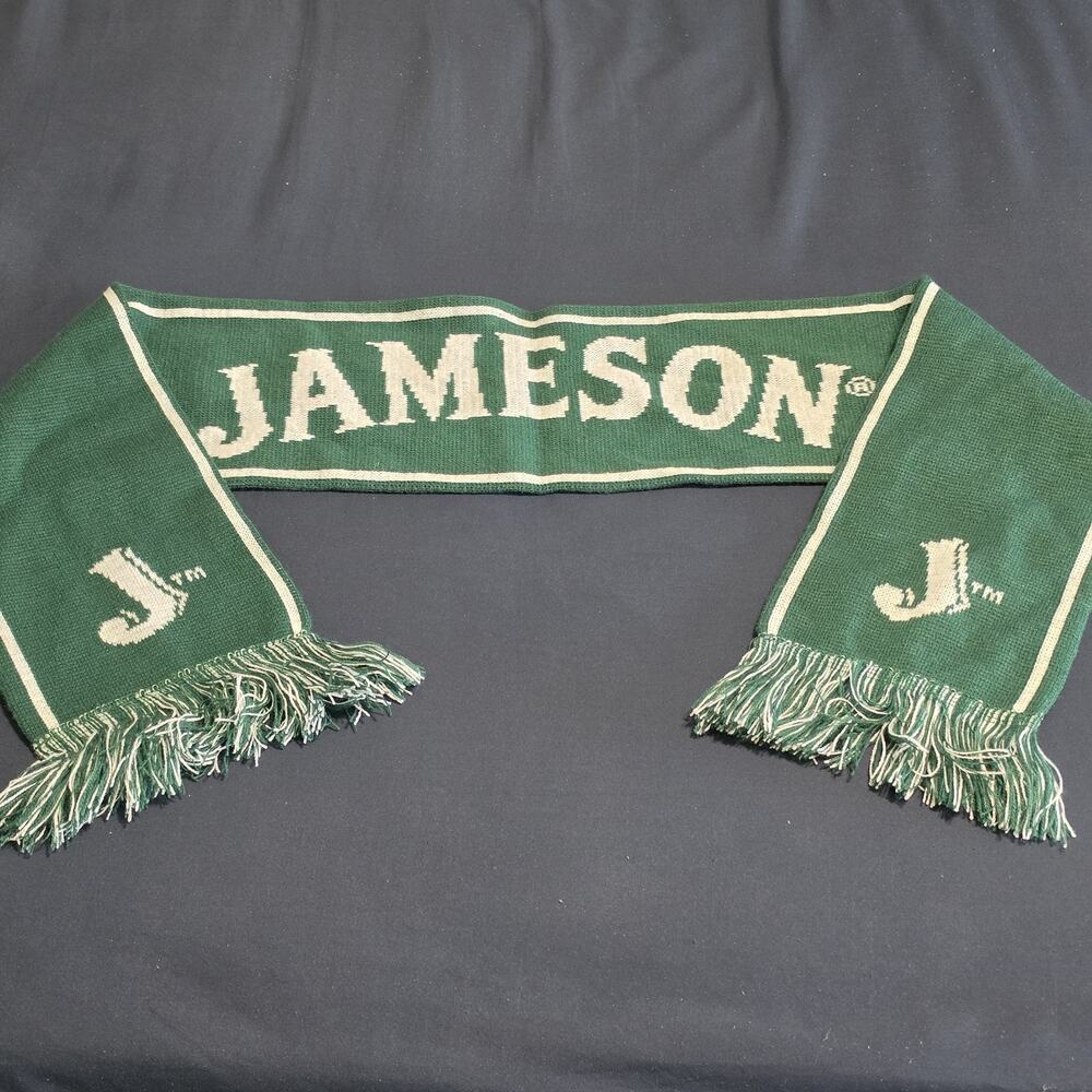 Jameson Irish Whiskey Green White 70" Winter Acrylic Knit Scarf Fringe